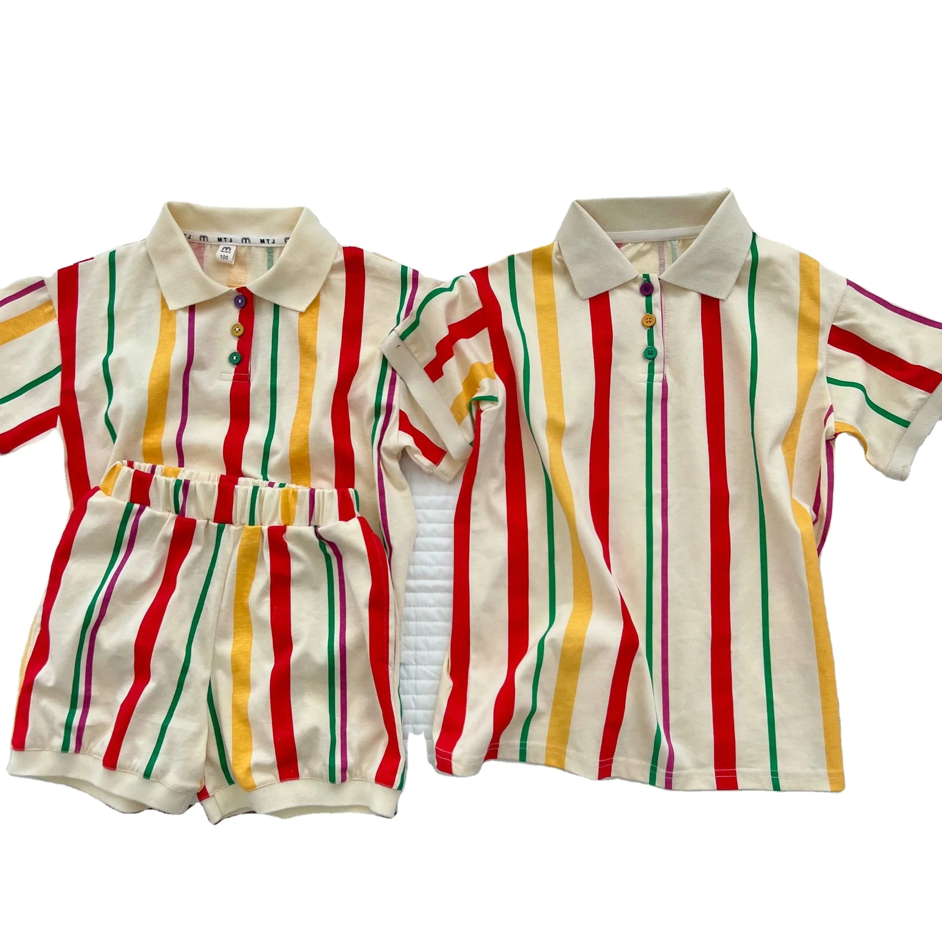 Children Boys Striped Polo Shirt And Cotton Shorts Summer Set Girl Brief Soft Breathable tee Dress For Baby Loose Dresses