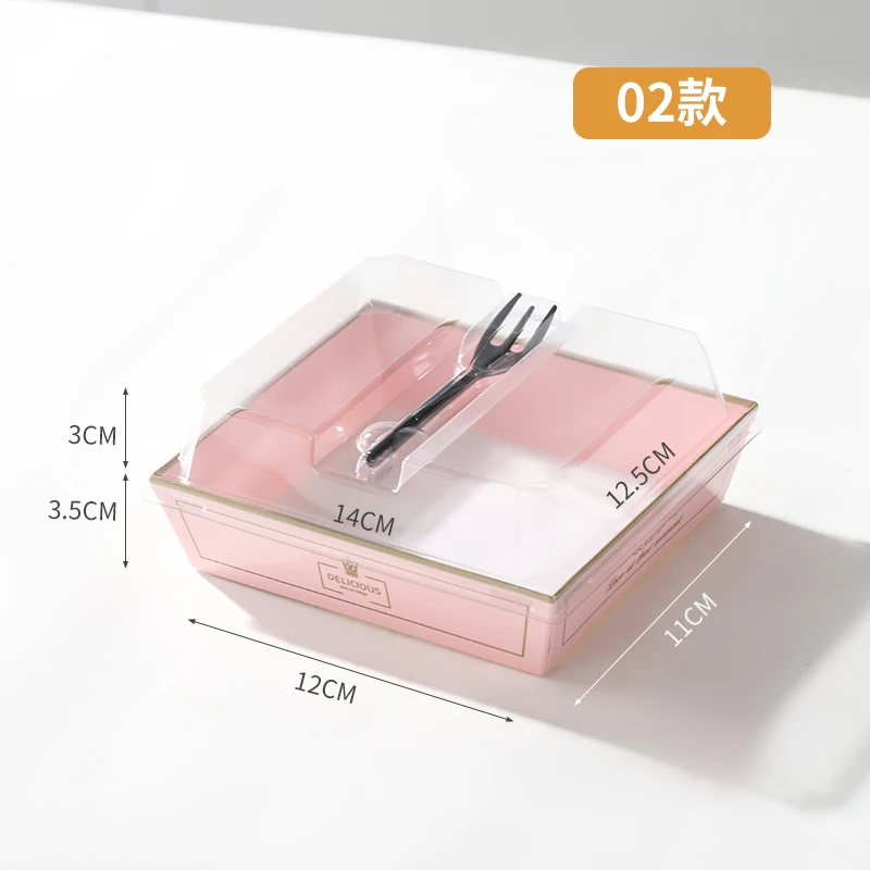 Takeaway Oil Proof Food Box Cake Donut Paper Packaging Dessert Cake Boxes Plastic Lid Cardboard Box with Fork