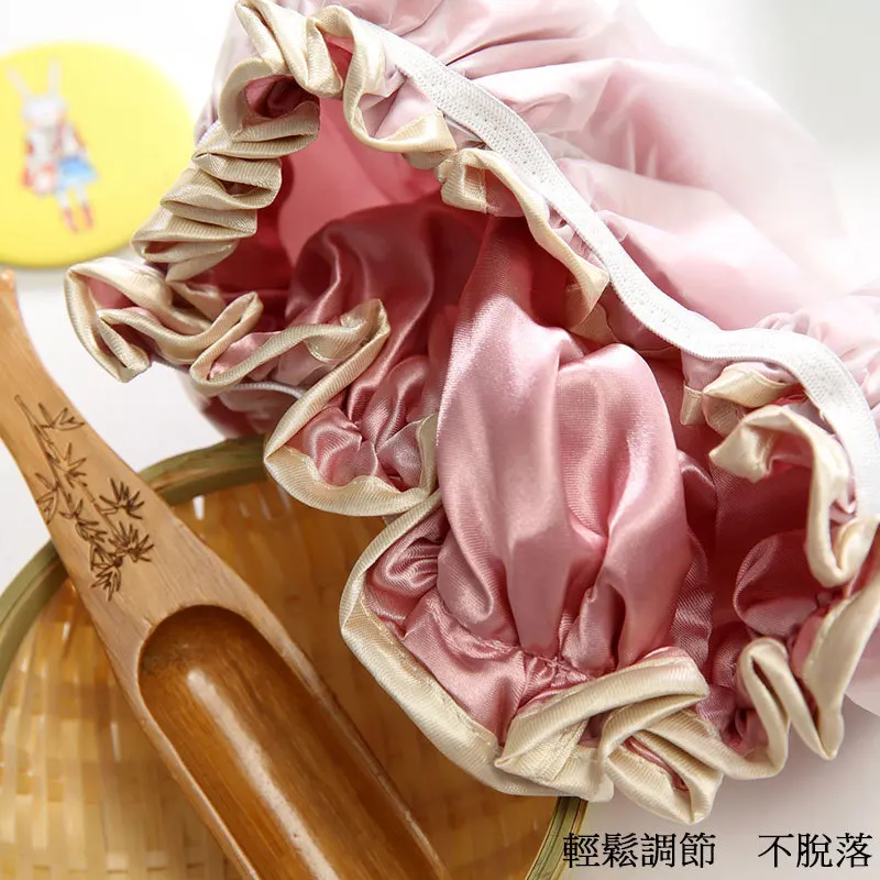 Reusable Waterproof Bathing Wear Stretchy Women Bath Hat Double-layer Shower Cap