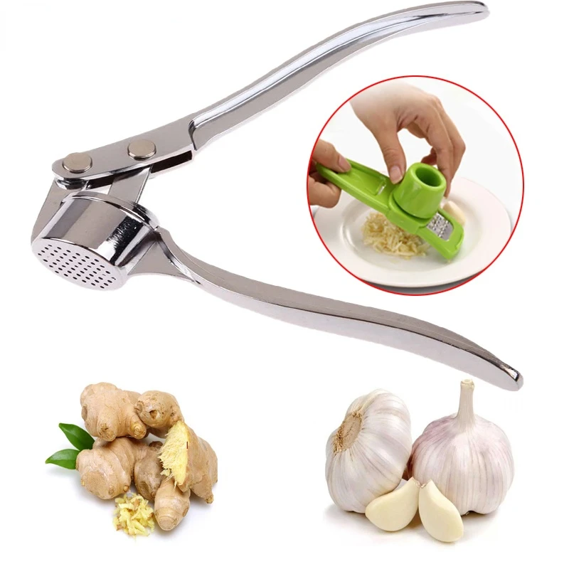 Stainless Steel PP Garlic Press Grinder Cooking Tool Ginger Press Hardened Handheld Ginger Meat Grinder Kitchen Accessories