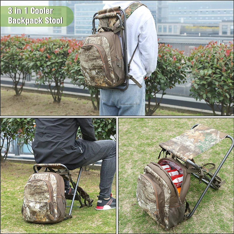 3 in 1 CAMO Lightweight Portable Outdoor Camping Hiking Cooler Backpack Foldable Fishing Chair lunch box cooler lunch bag