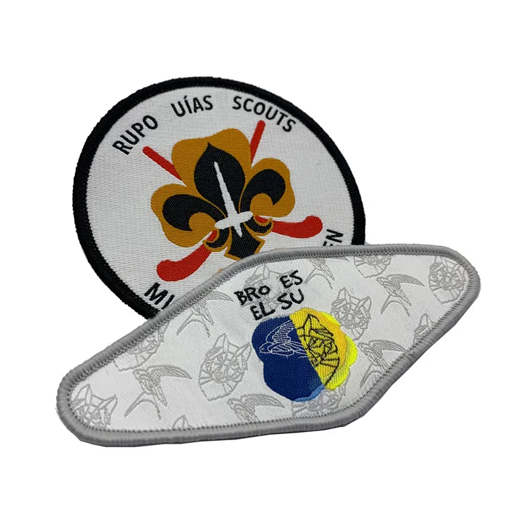 custom personalized logo clothing insignia tejida garment parche tejido laser cut clothing woven patch, customized woven badges