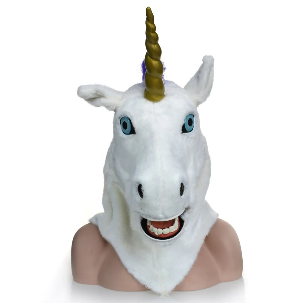 Tgirl Unicorn Moving Mouth Mask Head Mask Realistic Animal Halloween Mask for Halloween Cosplay Costume Party