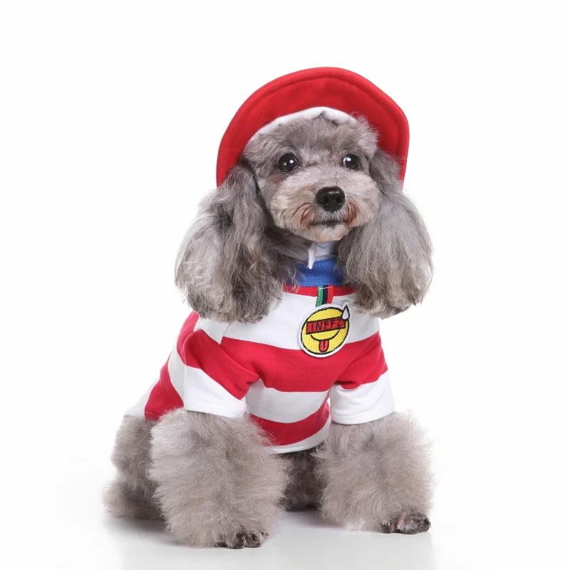 Fashion stripe hoodies with hat Red Garment for puppy costume dog clothes pet christmas dress up