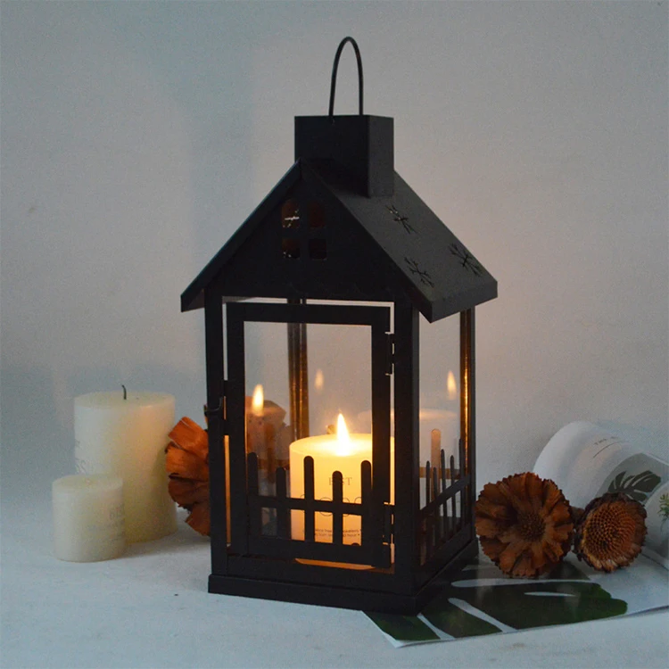 European Style Outdoor Courtyard Shabby Chic Home Decoration Antique Black Garden Christmas Hanging Metal Lantern