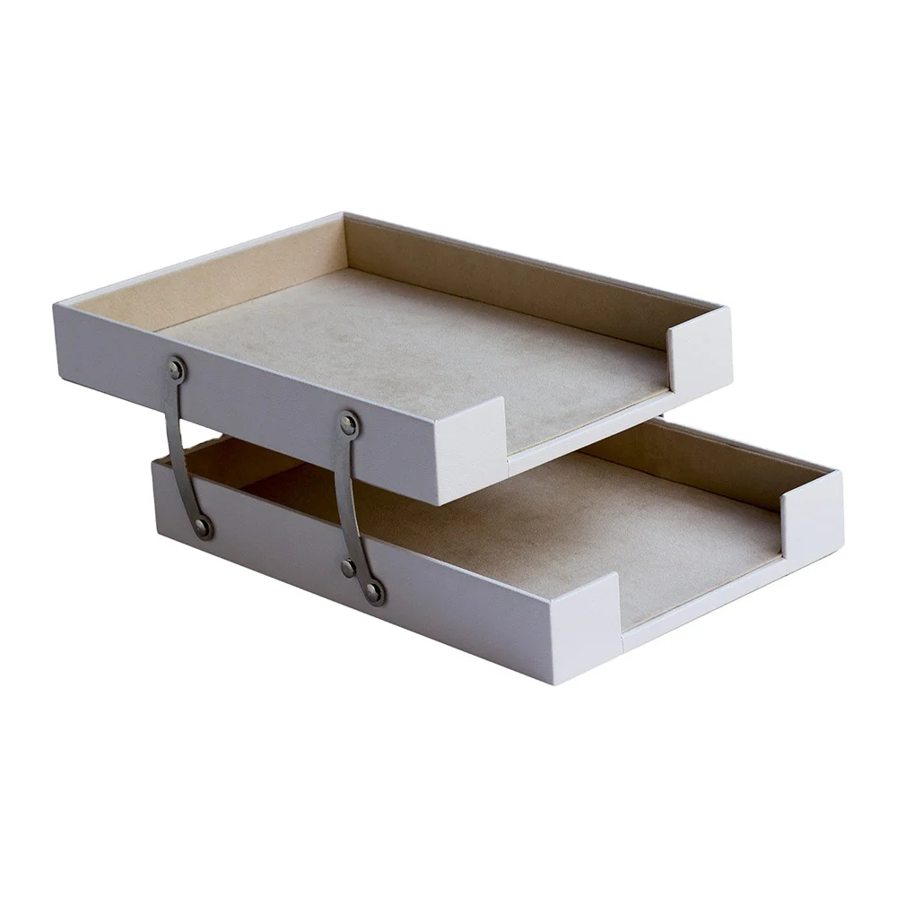 Modern Double Document Tray Foldable Leather and Mesh Metal Desk Organizer Office Desktop Tray Set