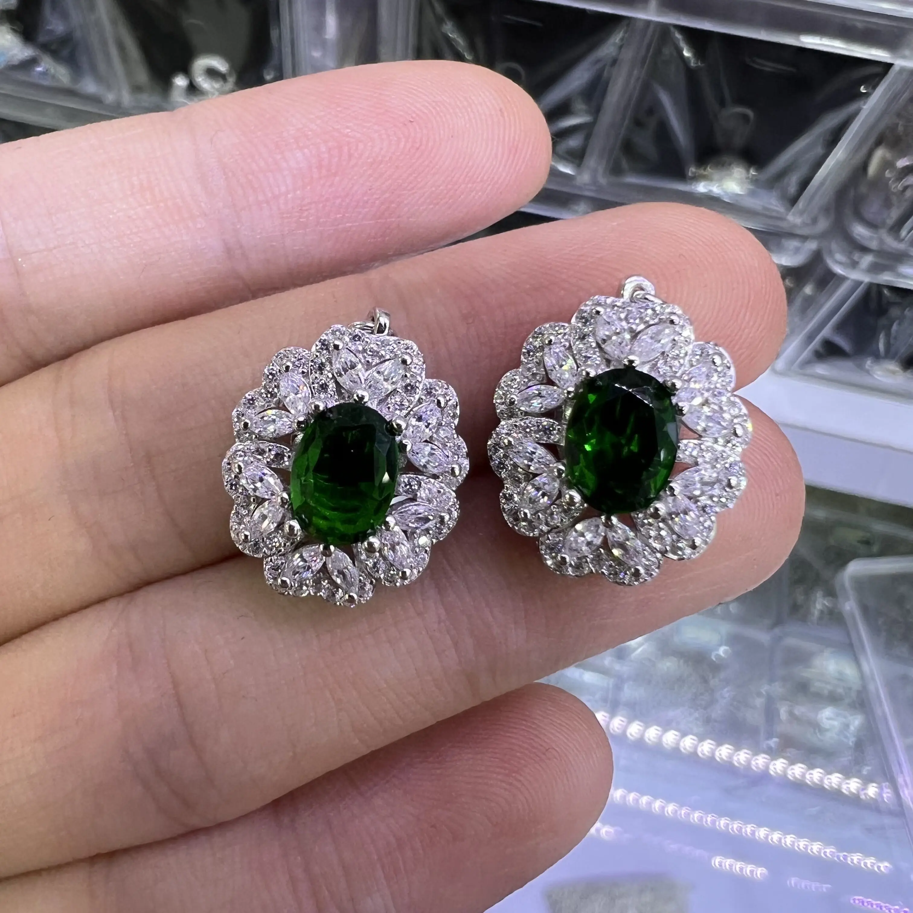 classy flower 925 sterling silver pearl clasps luxury necklace button fashion green zircon big vintage clasp jewelry connector