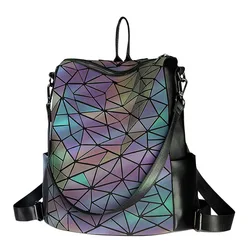 Holographic Luminous Backpack Women Geometric Shoulder Bag Folding Student School Bags For Teenage Girl