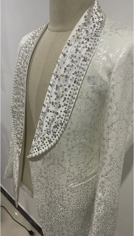 Pearl Ornament Tuxedo Groom Business Party Male Suit Slim Fit Blazer Formal Prom Clothes Men Wedding Suits