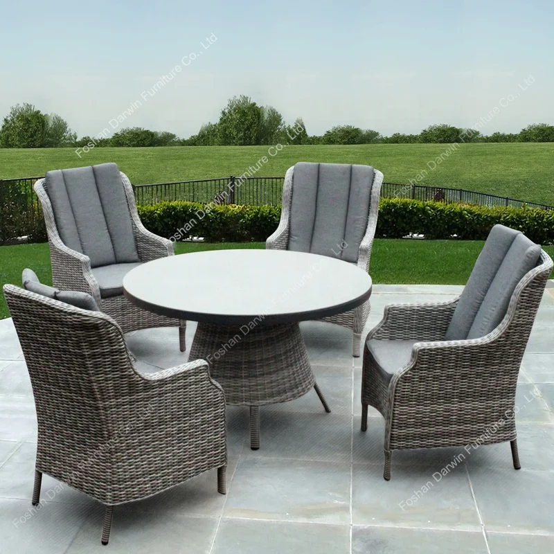 Luxury garden outdoor PE wicker rattan dining table and chairs made by China factory