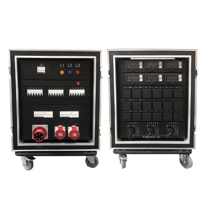 14U Pro audio shockmount power distro rack 3 phase power distribution box with cam lock power input