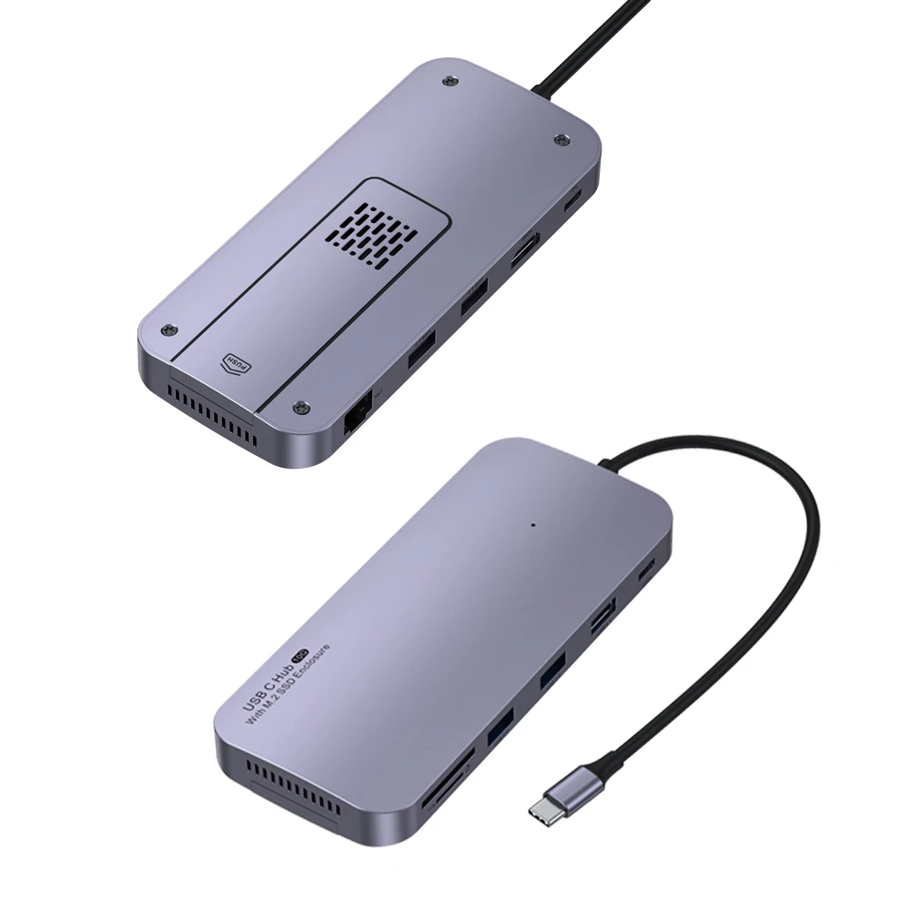 Hot Sale USB C Hub & SSD Case 2in1Docking Station with 100W PD+4K HD Media+1000M Lan+SD+TF+USB+DATA For Macbook
