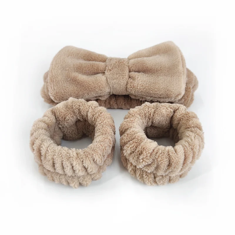 Multiple Colors Face Wash Set Flannel Spa Headband Wristbands With Logo Custom Bath Headband Women Girl Pairs Wrist Spa Washband