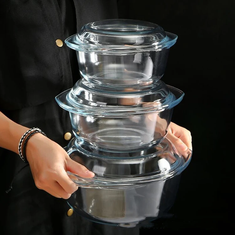 Oven Microwave Bowls Kitchen Tableware Casserole with Lid Round Cheap Glass Casserole with Handles