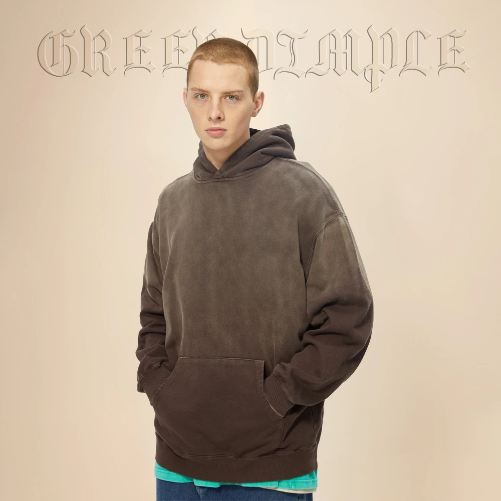 Green Dimple Drop Shoulder 350GSM Custom Printed Black blank distressed Oversized unisex stone Acid Wash vintage hoodie