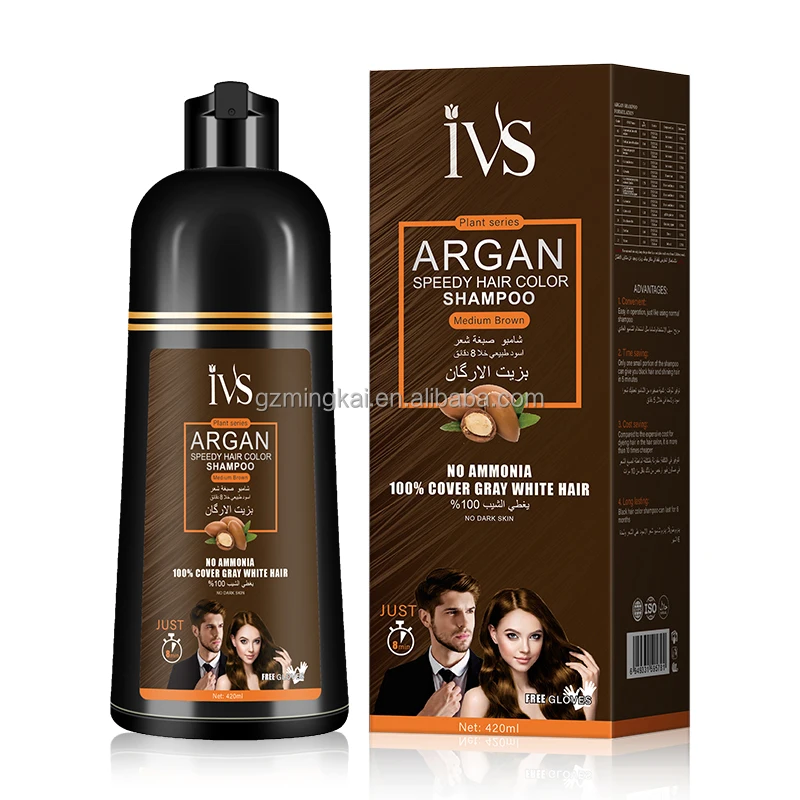 OEM Wholesale Argan Oil Speedy Hair Color Shampoo Cover Gray White Hair IVS Chestnut Brown Organic Hair Dye Shampoo Of brown