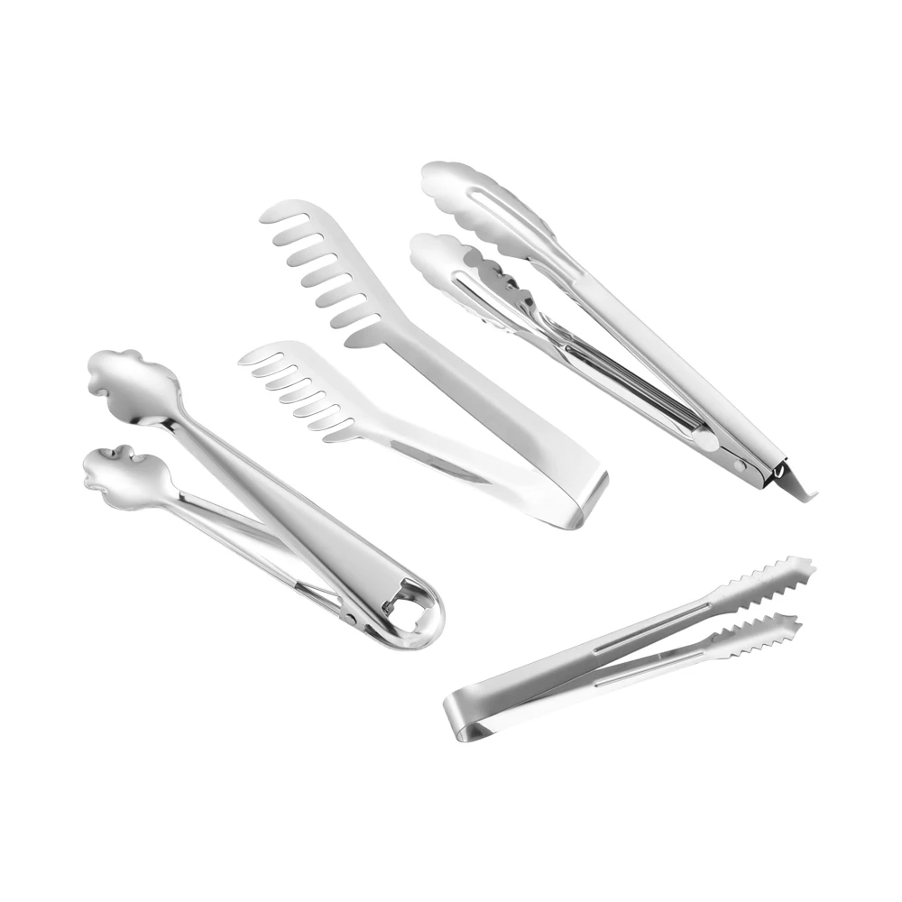 Food Serving Tong Stainless Steel Bbq Clip Clamps Kitchen Stainless Steel Ice Cube Salad Spaghetti Cake Tongs For Serving