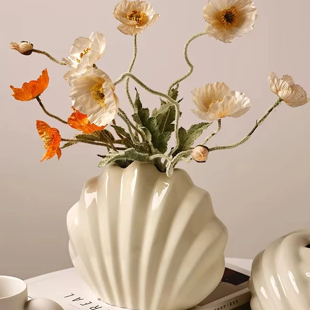Modern Nordic creative shell galvanized ceramic design ceramic vase for living room home decoration and wedding decoration