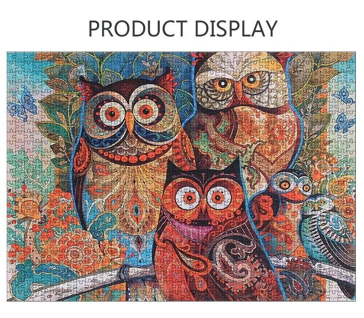 2021 High Quality Owl Puzzles Oil Painting Factory Price 1000 Piece Cardboard Large Jigsaw Puzzle For Adults and