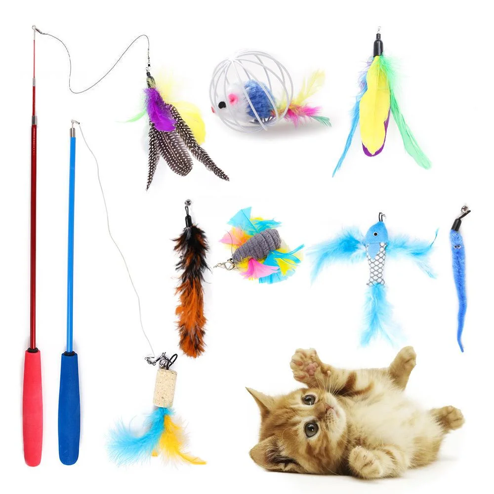 
2021 Amazon new pet supplies interactive supplies funny cat feathers stick chew mouse combination cat toys 