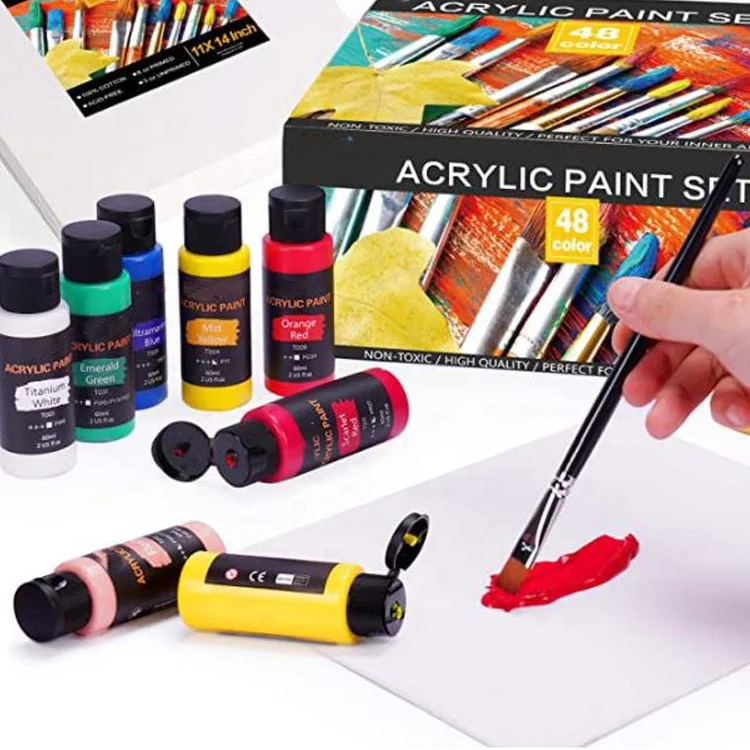 Acrylic Paint Set 48 Colors 2 oz/Bottle with 12 Art Brushes Art Supplies for Painting Canvas Wood Ceramic & Fabric Rich Pigment