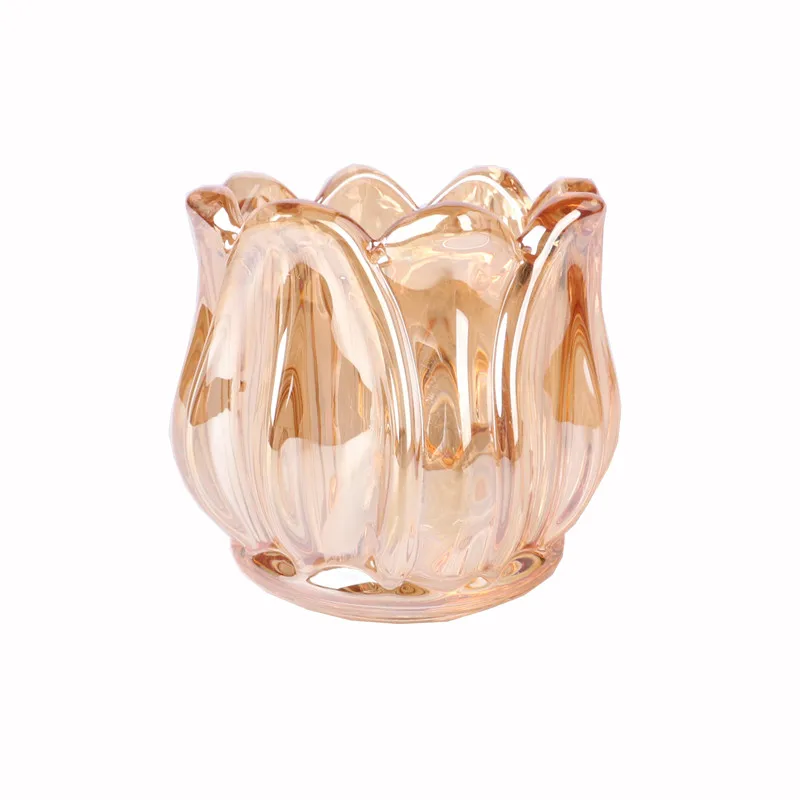 Wholesale small tealight candle holder crystal mini tulip flower glass candle holder jars