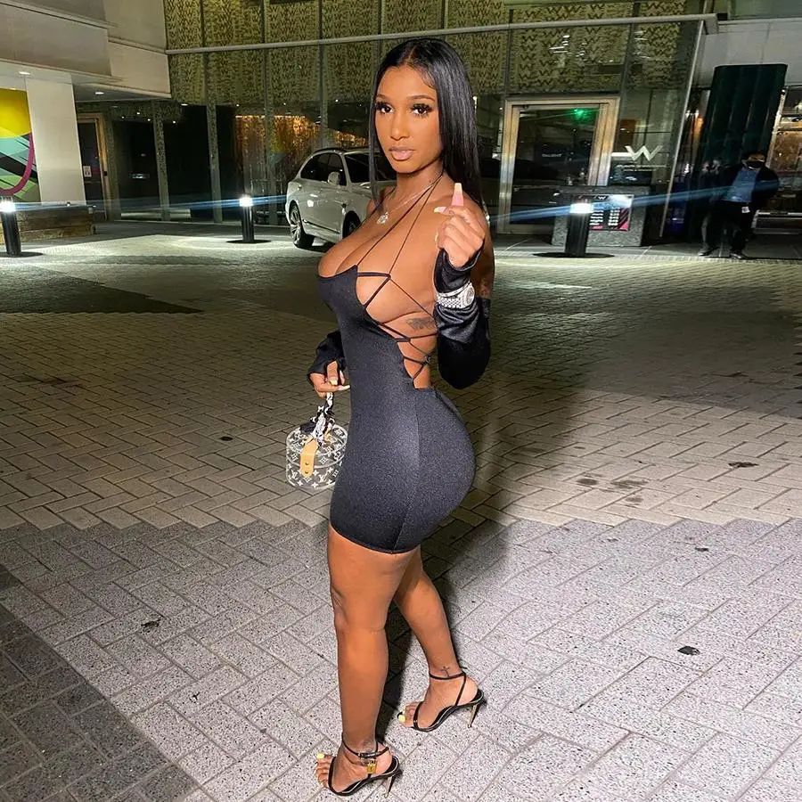 
2021 New Arrivals Autumn Skinny Hollow Out Halter Backless Stylish Sexy Dress Women Casual Dresses 