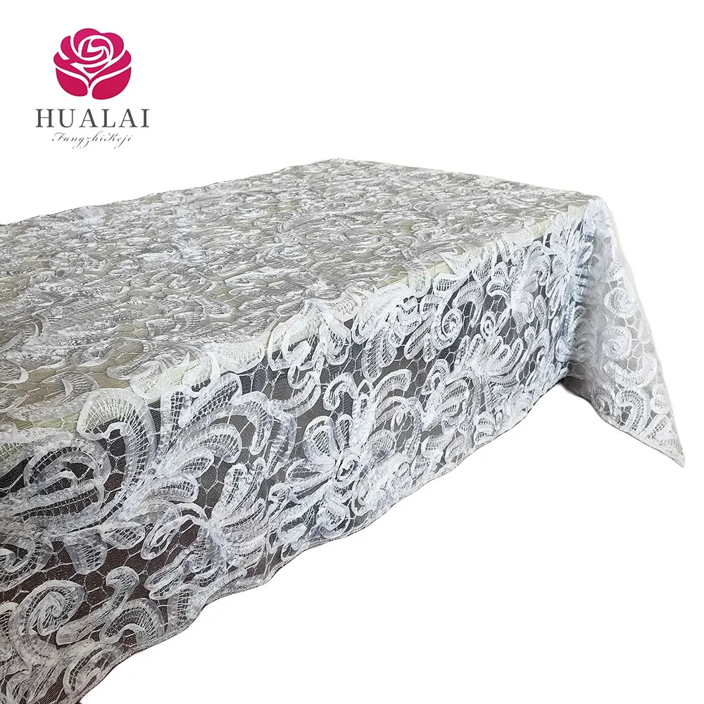 BEAUTIFUL POPULAR WHITE  FLORAL DESIGNS RIBBON EMBROIDERY TABLE CLOTH  FOR WEDDING EVENTS AND HOME