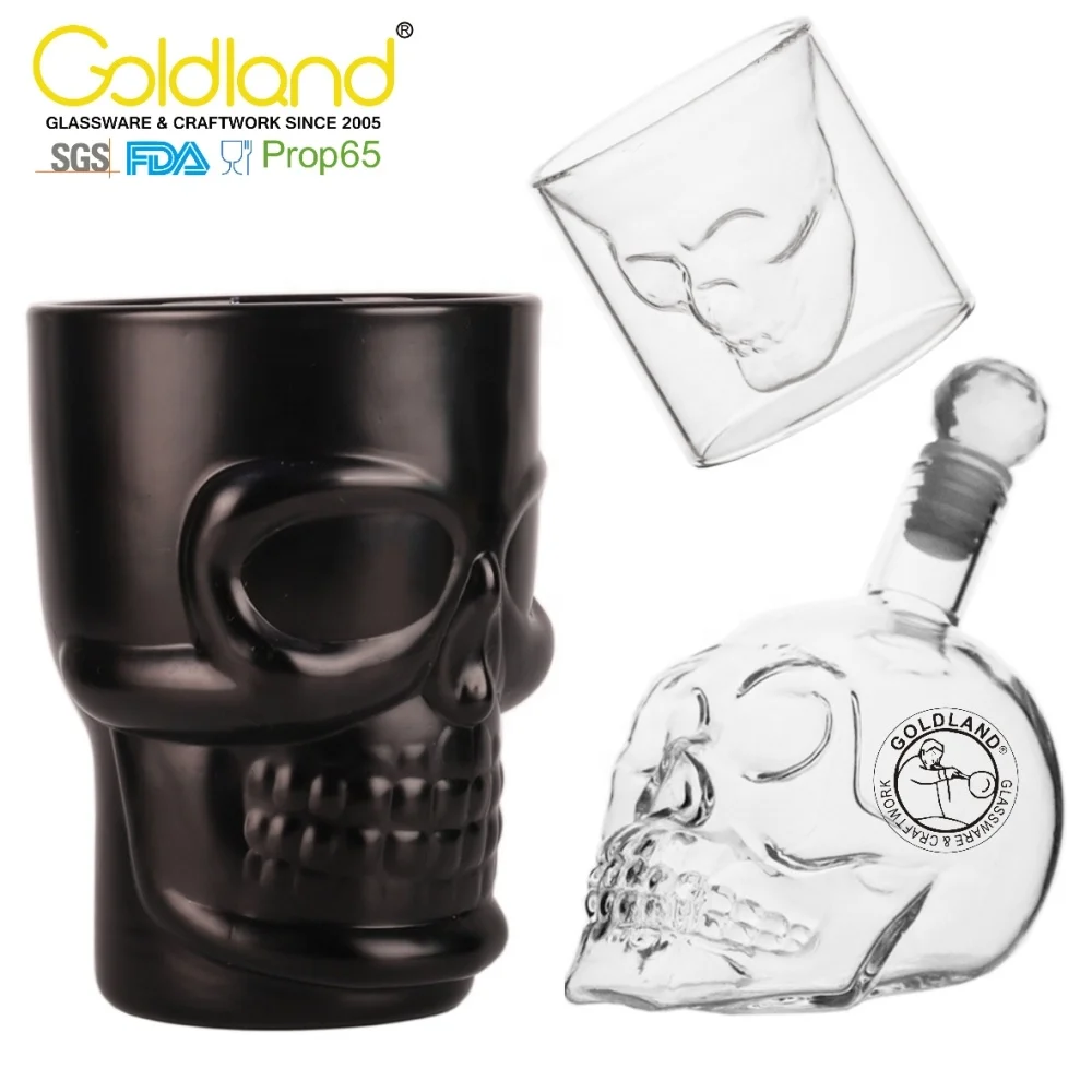 Handmade double walled skull glass crystal head vodka shot glass cup custom creative skull glass cup