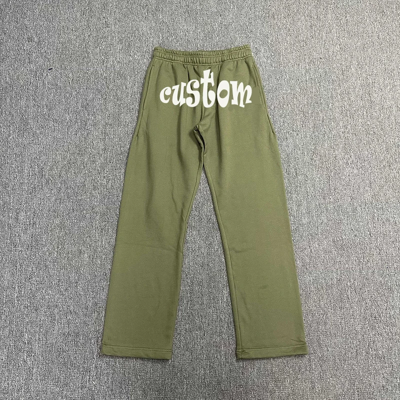Wholesale Cotton Elastic Waist Embroidery Sweatpants Custom Oversized Pants French Terry Print Solid Color Flare Sweatpants Men
