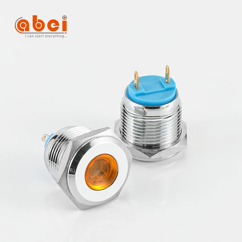 ABEI Blue Red Green Yellow White 12v1 Luminous lamp 16mm concave metal led Indicator Light for car