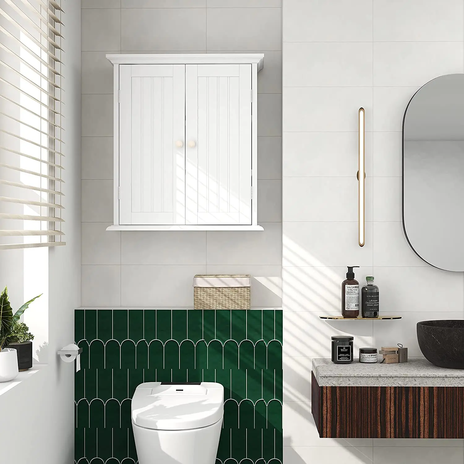 Wall Mounted Bathroom Cabinet Two Doors White Wall Cabinet Wooden Medicine Cabinet Storage