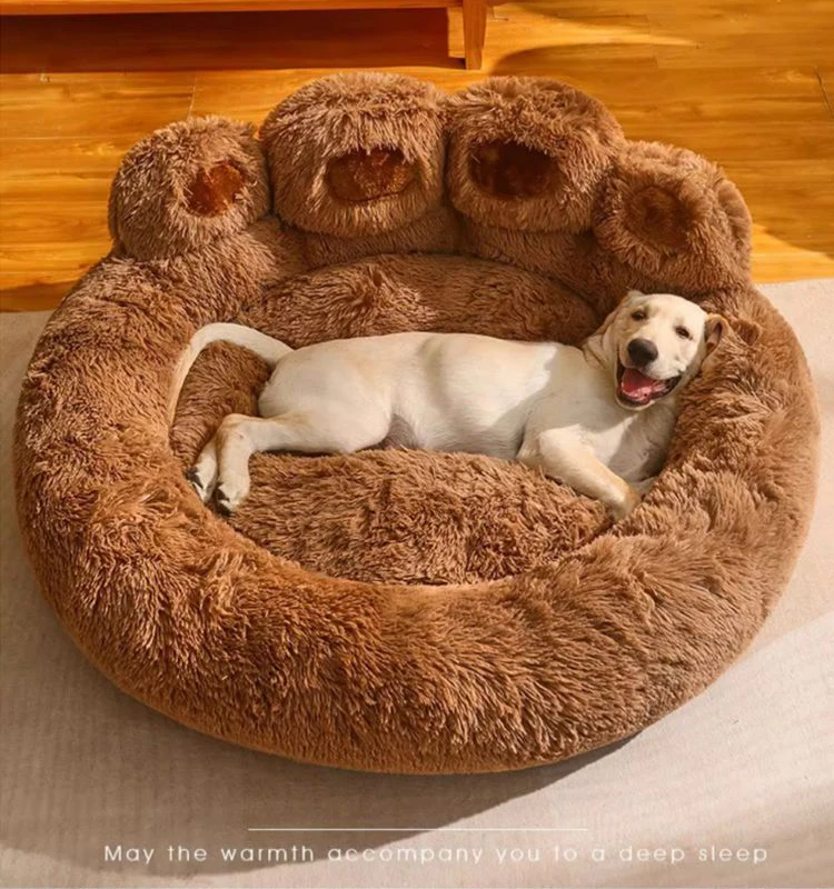 CY  Winner Use Pet Soft Cushion Bear Paw Shaped Plush Faux Fur Comfortable Bed For Dog Cats Washable Mattress