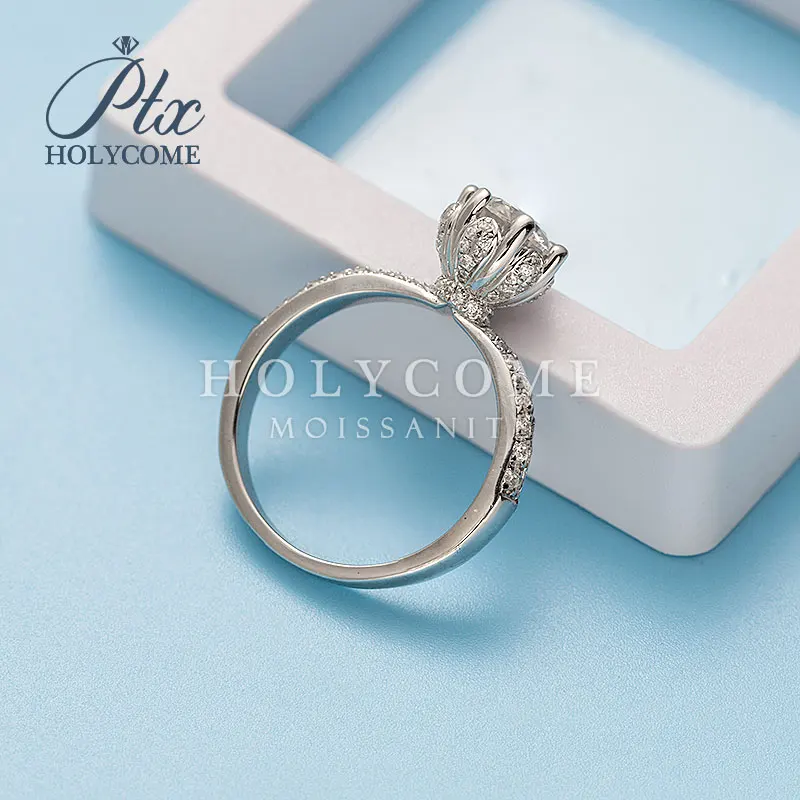 Pave floral design VVS 1 carat diamond women 925 sterling silver moissanite ring