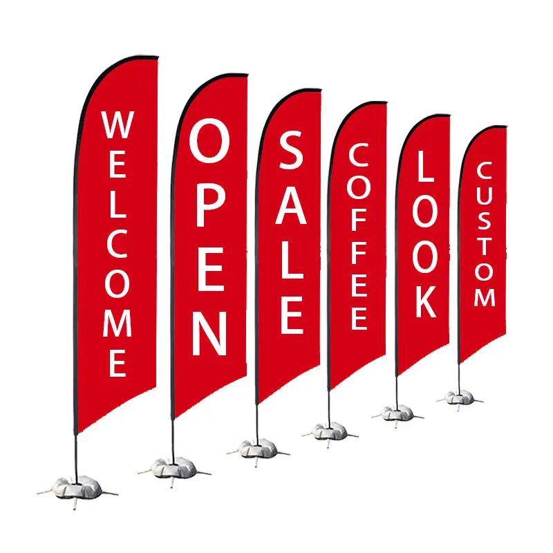 Factory Custom flags suppliers barber banner advertising beach feather sign flags with base plastic for real estate open