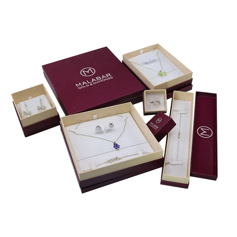 offset customized printed Red Cardboard Two Pieces Packer white velvet Inlay Jewelry Packaging gift paper Box