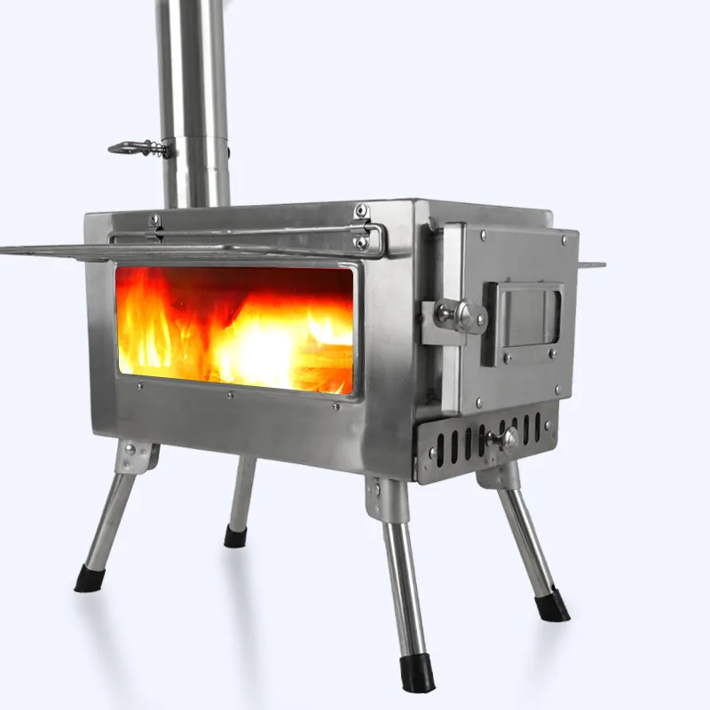 Outdoor Camping Hiking Portable Furnace Stainless Steel  Windproof Wood Burning Stove For Heating