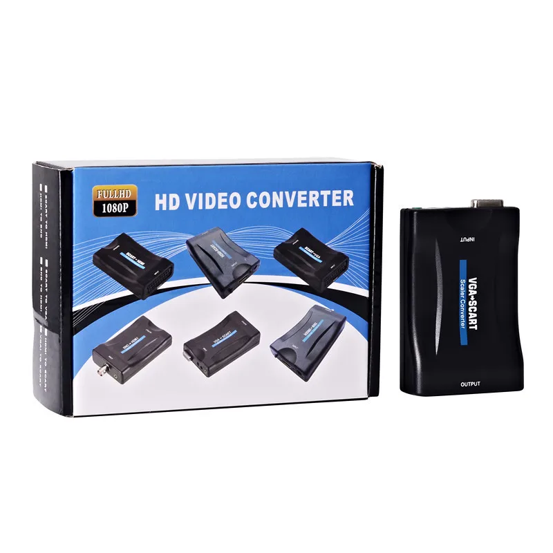 Professional New Design VGA to Scart HDTV PC video audio converter adapter