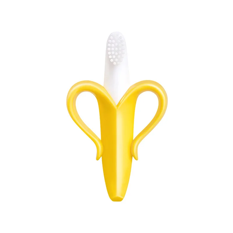 Wholesale fruit banana baby toothbrush teether toy for kids baby teething toy silicone baby teether