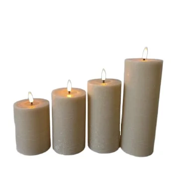 4PCS Home Decor 3D Real Flame Battery Operated Khaki Wax Column LED Candles Light with Wax Oil Effect