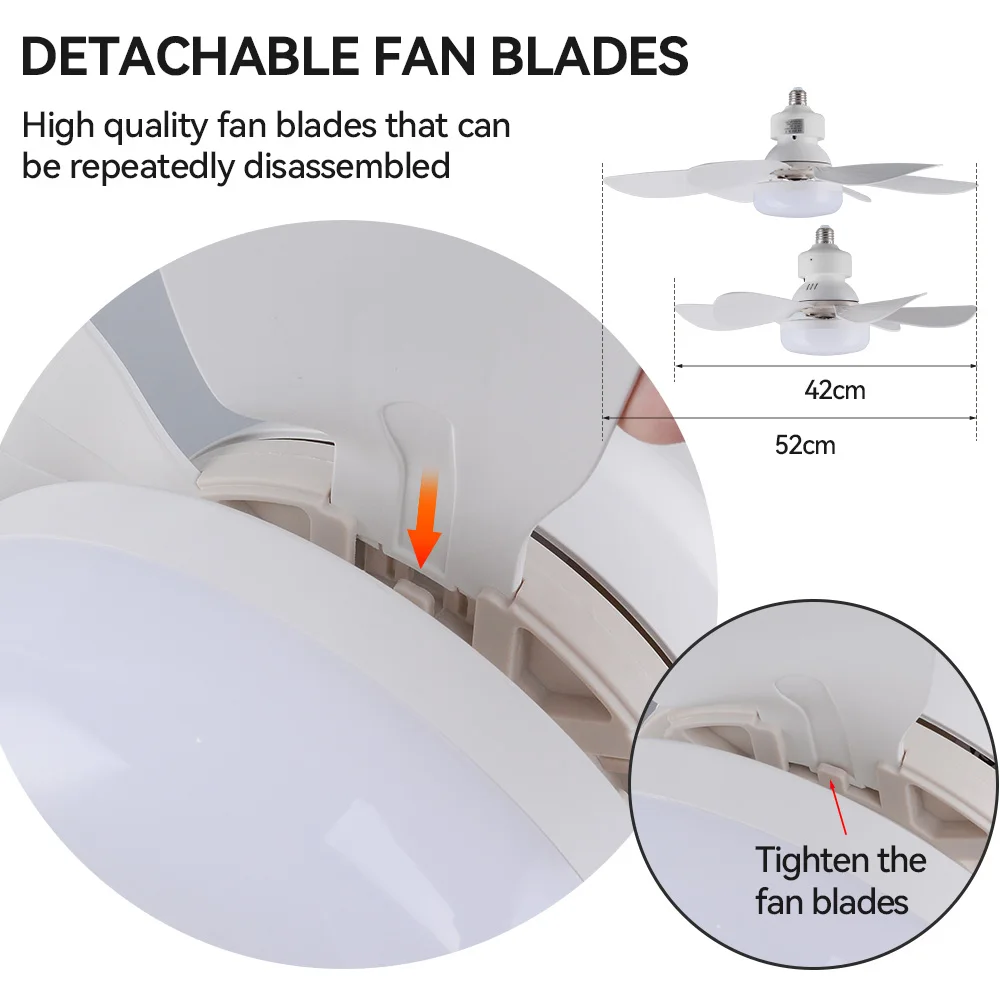 Modern ceiling Mount Remote Control Ceiling smart E27 Led Ceiling Fan Light Dimmable Colors 3 Winds Detachable LED Fan Light
