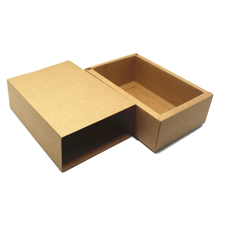 Recycled kraft paper box brown nature color custom clothing packaging sliding open gift boxes with drawer and sleeve