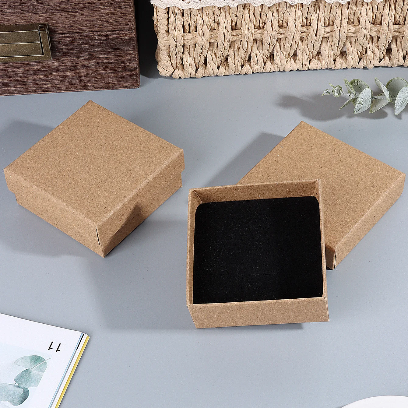 Olai OEM Gift Jewelry Box Ring Stud Pendant Simple Natural Kraft Paper Cardboard Package Box