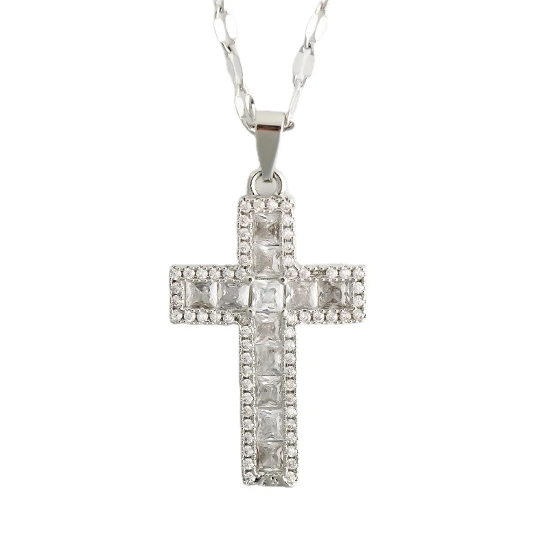 Hot Hip-hop Personality Luxury Religious Green Black CZ Pendant Gold Plated Iced Out Hiphop Cross Necklace For Men