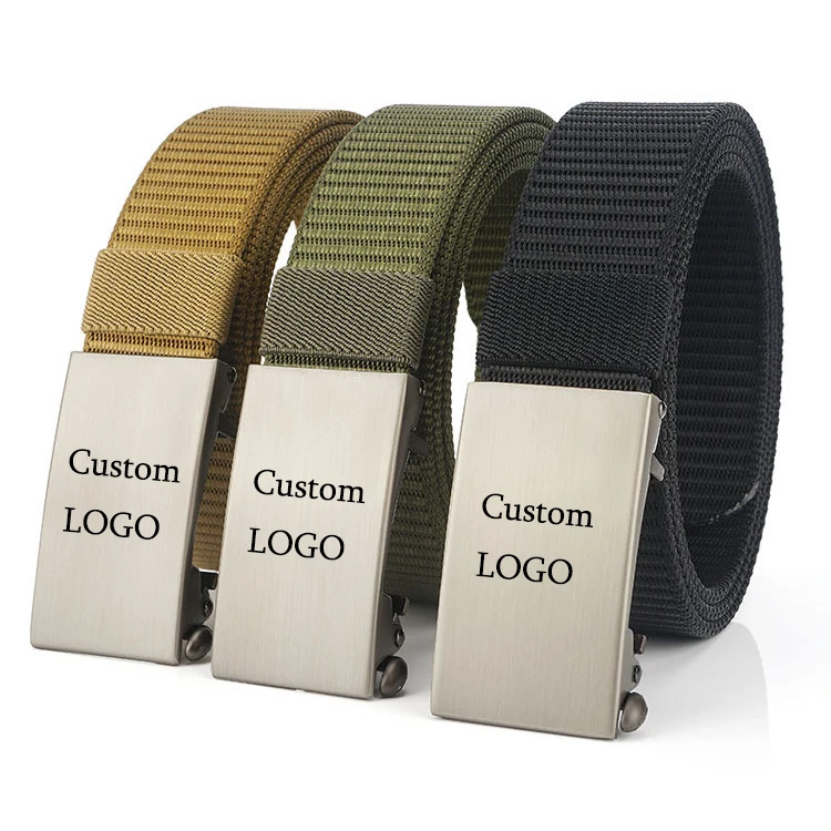 Custom Logo Metal Automatic Buckles Mens Sport Golf Nylon Fabric Belt Breathable Canvas Belts