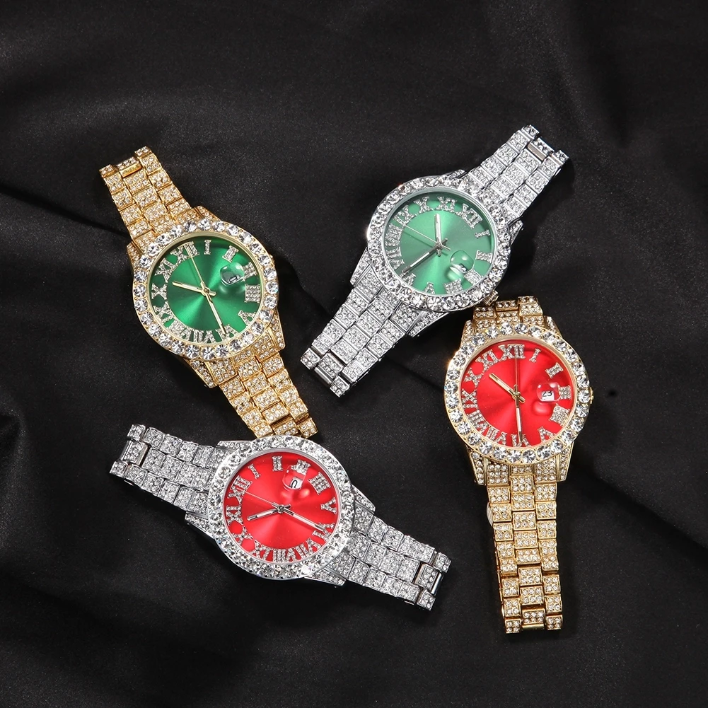 2022  Iced Out Baby Pink Women Watches Bling Watch with Purple Dial Bling Bling Hip Hop Watches
