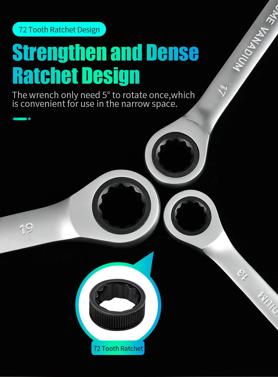 21mm combination craftsman ratcheting wrench combination set double sided 72-tooth C45 Carbon Steel Spanner kit 72 teeth