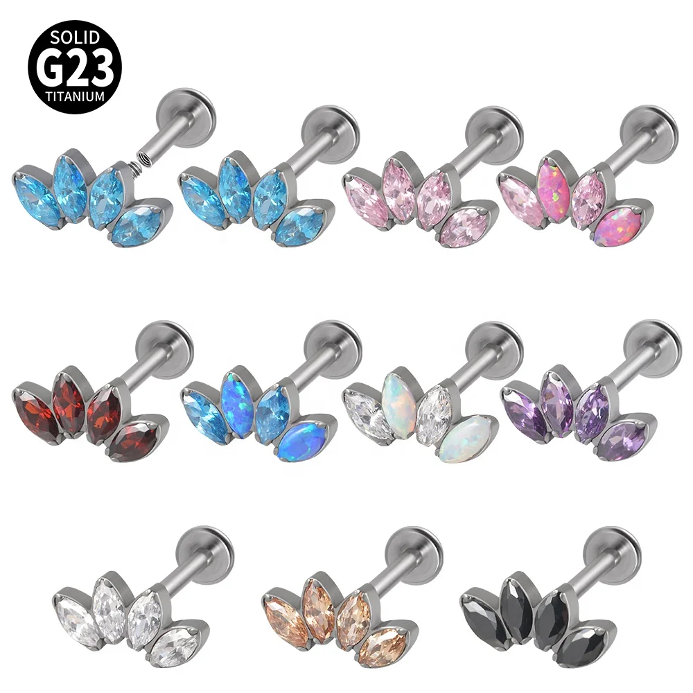 ASTM F136 титана из нержавеющей стали серьги пирсинг маркиза CZ Циркон внутренне нить Лабрет уха Козелка ювелирное изделие для тела