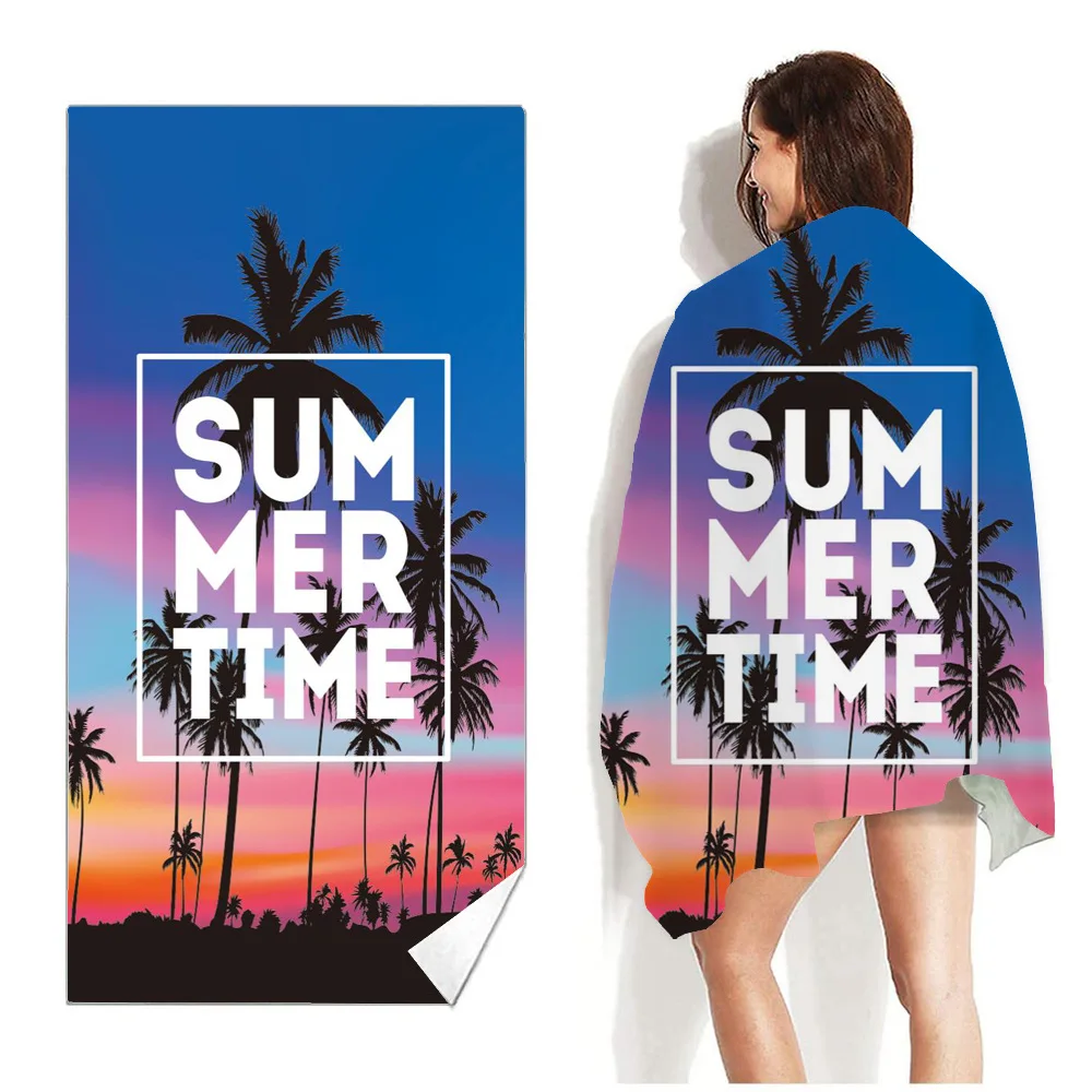 Custom printed logo beach towel Ultra moisture absorption fast drying microfiber light weight sand free beach towel
