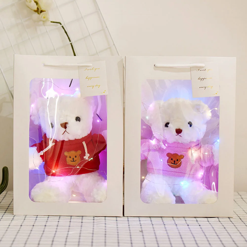 
30cm Baby Bear Plush Toy Stuffed Doll Toys LED Bag Package Lovely Birthday Gifts Children Girls Home Decorations Soft Toys 